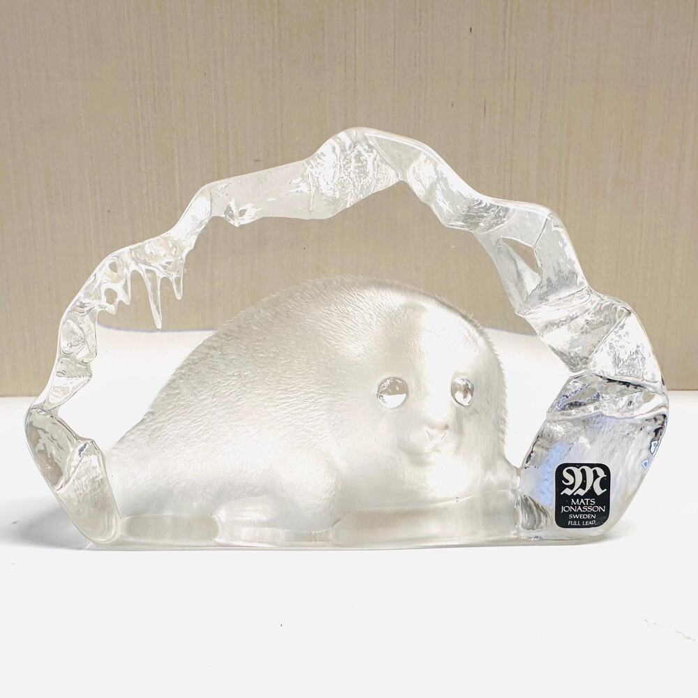 Vintage Mats Jonasson Crystal Baby Seal Figurine Paperweight Sweden